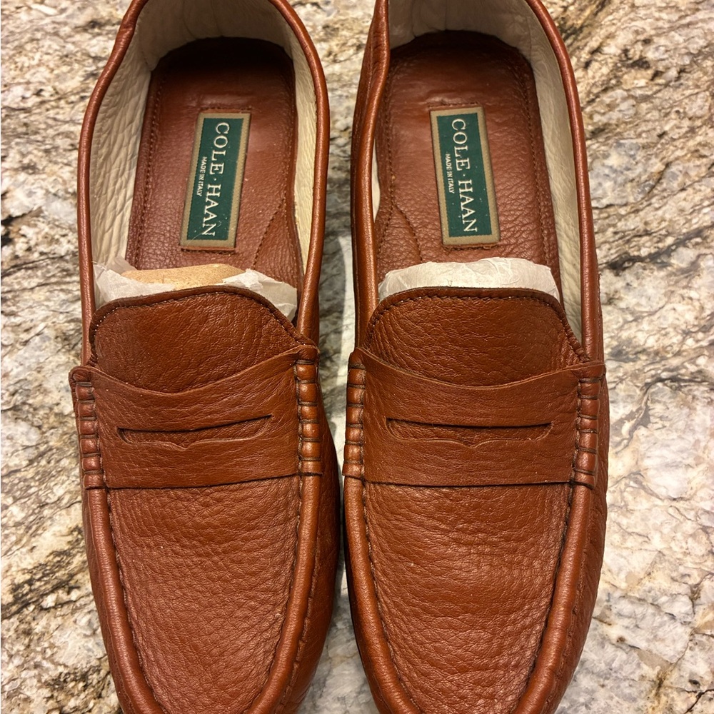 Cole Haan Cognac Pebbled Italian Leather Women’s Penny Loafers